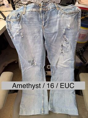 Amethyst Jeans Light Blue Distressed Flare Jeans